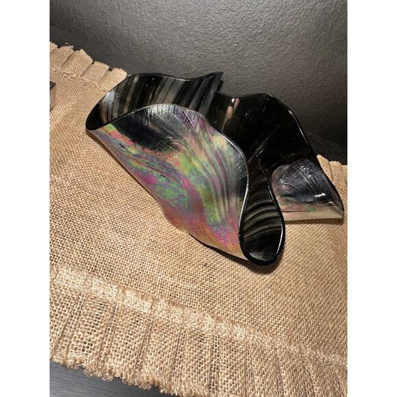 Vintage HAND BLOWN ART GLASS IRIDESCENT HANDKERCHIEF CANDLE HOLDER Vase EUC - Picture 16 of 16